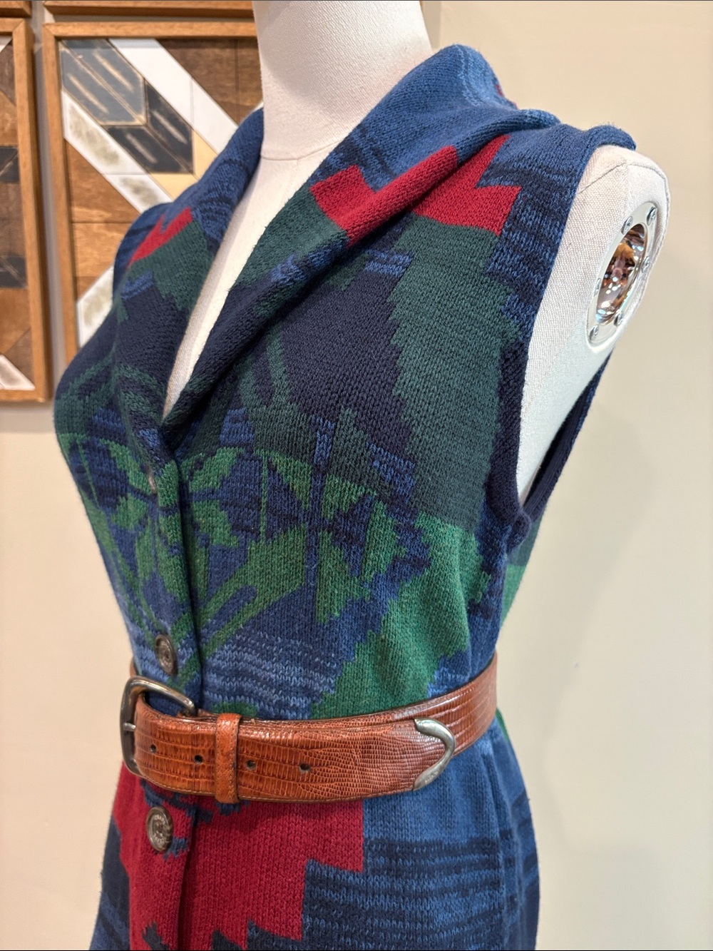 Vintage Chaps Ralph Lauren Southwestern Aztec Tribal Cardigan Sweater Vest Small - Picture 4 of 14